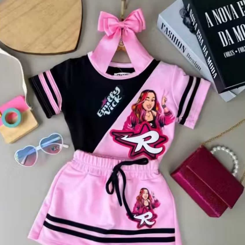 EMILY VICK CONJUNTO BLUSA + SHORT SAIA LANÇAMENTO 2026 FEMININO MENINA ESTILOSO BLOGUERINHA