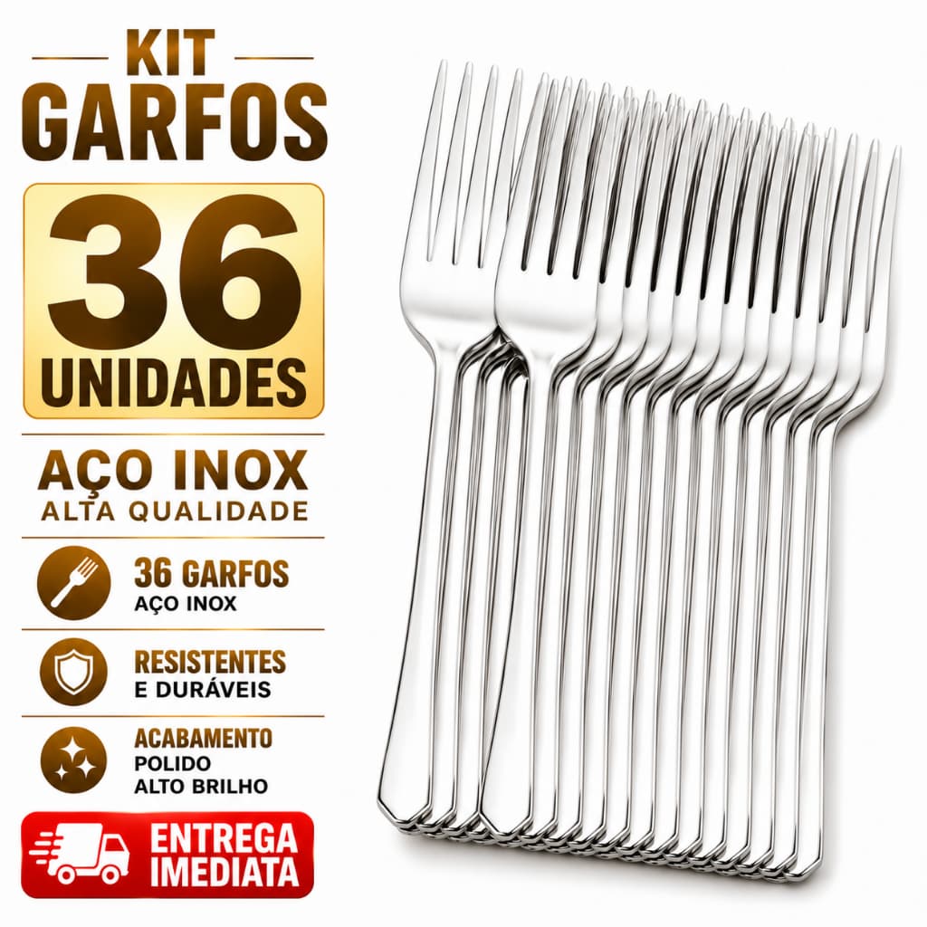Kit Garfos Luxo Inox Reutilizável Cozinha Cafeteria Restaurante Lanchonete Hotel Premium Resistente Prateado