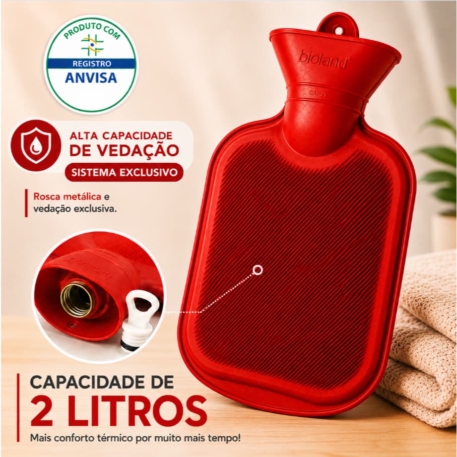 Bolsa de Água Quente 2L Bolsa Térmica Quente e Fria Cólica Bioland ANVISA Alta Vedação Borracha Natural