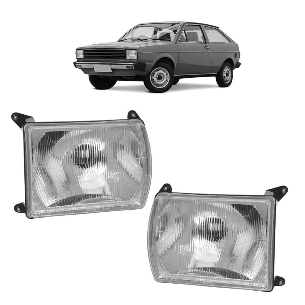 Farol Gol BX Saveiro S 1980 Até 1984 Lente de Vidro Raiada - Farol Gol BX Saveiro S 1980 1981 1982 1983 1984