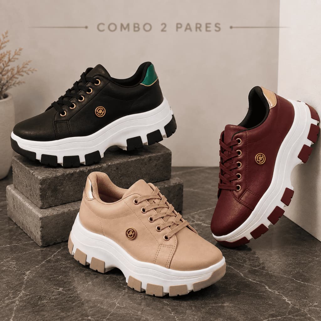 Tênis Plataforma Feminino Kit 2 Pares Casual Leve Macio Confortável Borracha 34 ao 39 Bom Todo dia