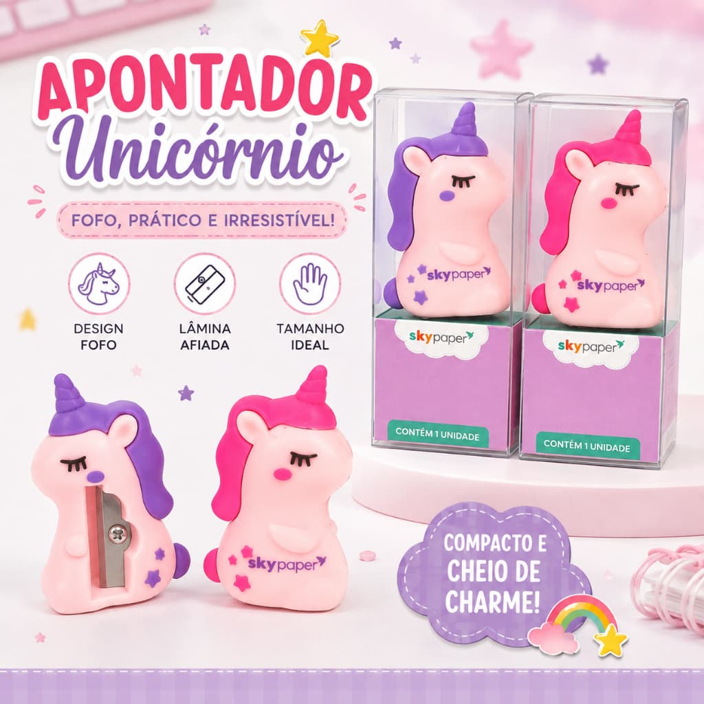 Apontador de unicórnio rosa roxo - SkyPaper - Meninas Escola Presente Juvenil Material escolar girls - Unidade