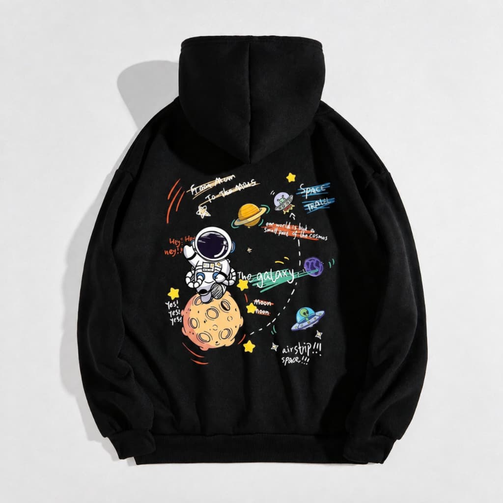 Moletom Canguru Blusa De Frio Casaco Casual Versátil Estampa Desenho Astronauta Unissex