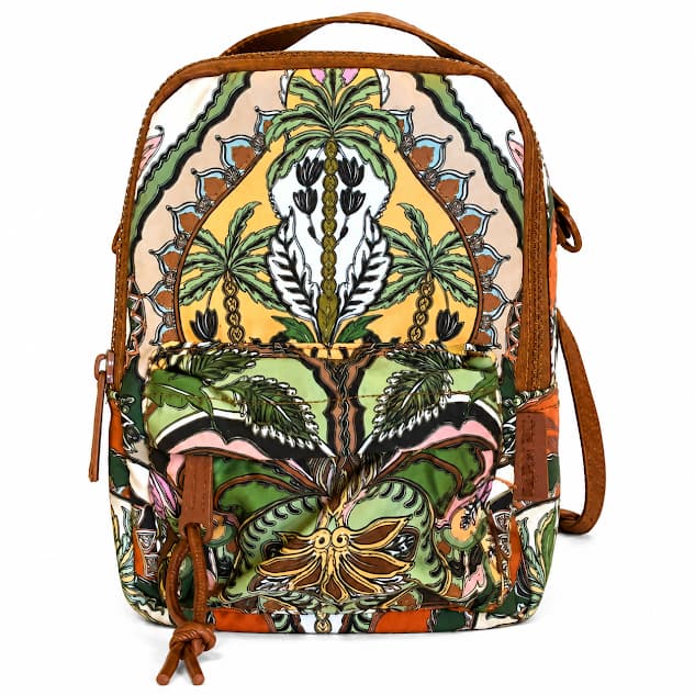 Mini Mochila Farm Original Feminina Moderna Estampada Verão Forrada com Bolso Zíper Alça Poliéster