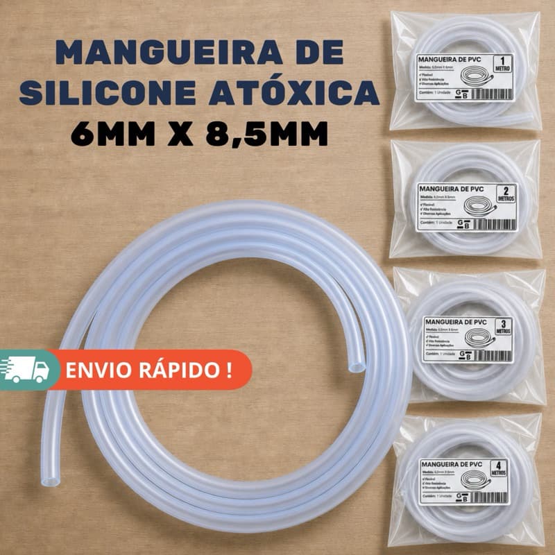 Mangueira de Silicone 6 x 8,5 mm atóxica