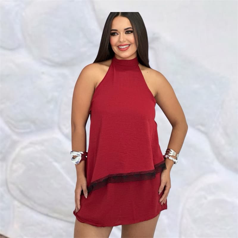 conjunto femenino Renda blusa  feminina estilosa gola alta roupa feminina short saia moda verão duna premium