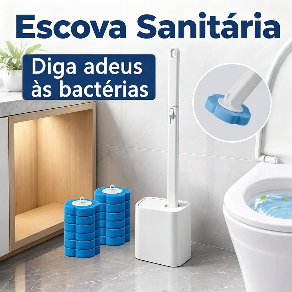 Escova Descartável para Vaso Sanitário com Refil e Suporte de Parede
