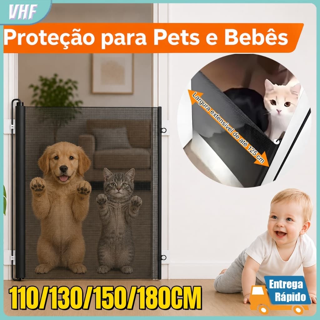 Tela Portão Barreira Separador de Proteção para Cachorro Gato Bebê Cerca Ajustável Anti-pulo Tela Pet Retrátil