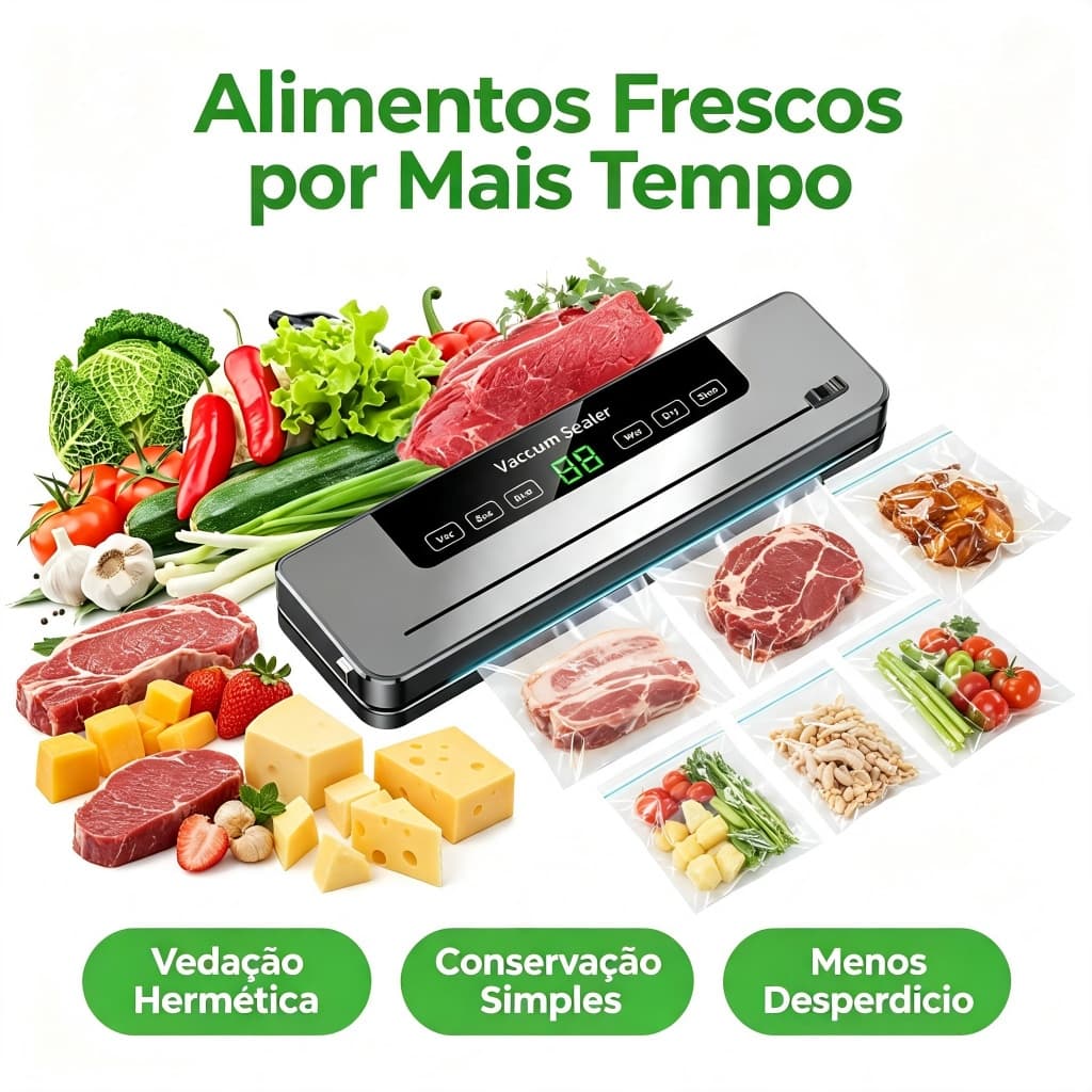 Seladora Vácuo Com Cortador 10 Sacos 110/220v a Automática 6 em 1 com Integrado Máquina Bivolt para Alimentos Secos Úmid