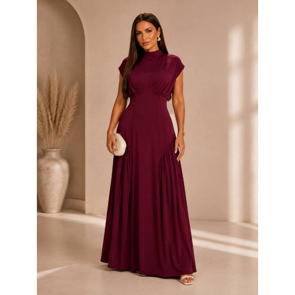 Vestido Longo Hello Feminino em Malha Fluity Elegante – Cor Vinho Bordô