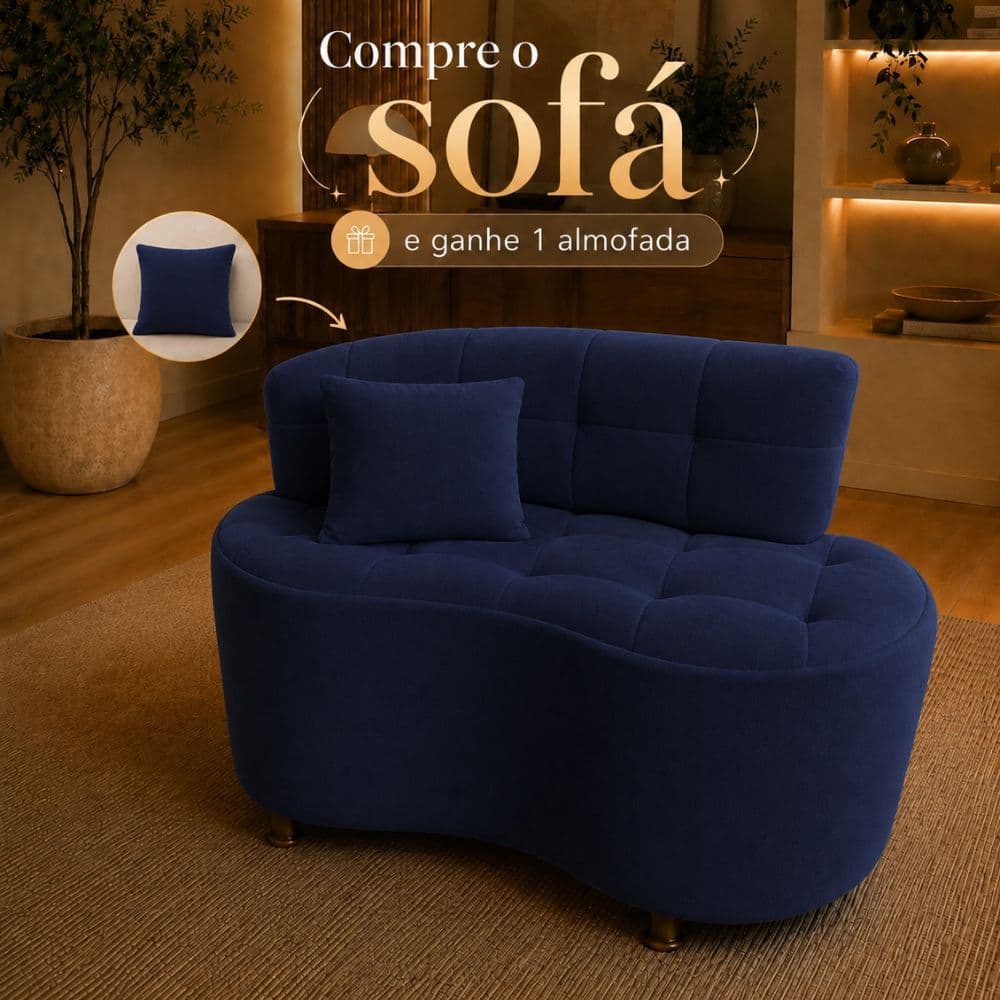 Sofá Orgânico Yoongi Curvo Slim Recepção Consultório Confortável Decorativo Suede Azul Marinho