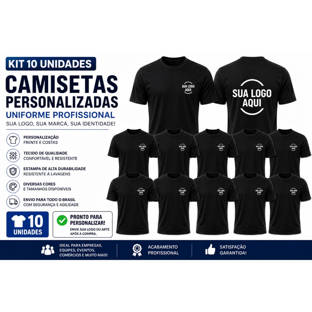 Kit 10 Camisetas Personalizadas Uniforme/Politica/Eventos com Sua Logo Frente e Costas