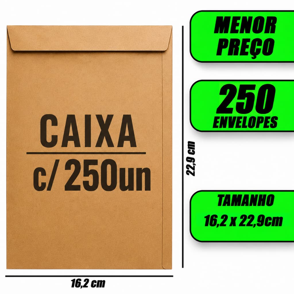 250 Envelope Saco Kraft Pardo 162x229mm Pequeno 80g Foroni tamanho A5
