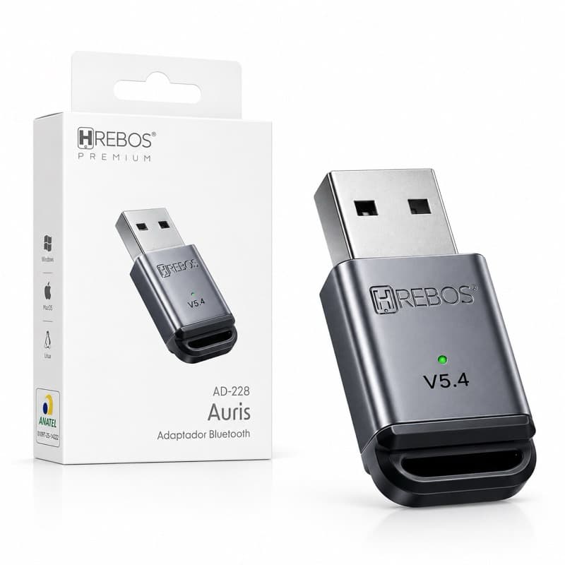 Adaptador Bluetooth USB 5.4 Hrebos – Conectividade Rápida e Estável para seu PC