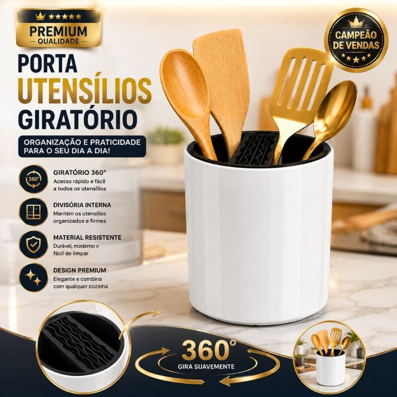 Organizador Multifuncional Suporte Escorredor de Talheres Facas Tesoura Utensílios de Cozinha Giratório