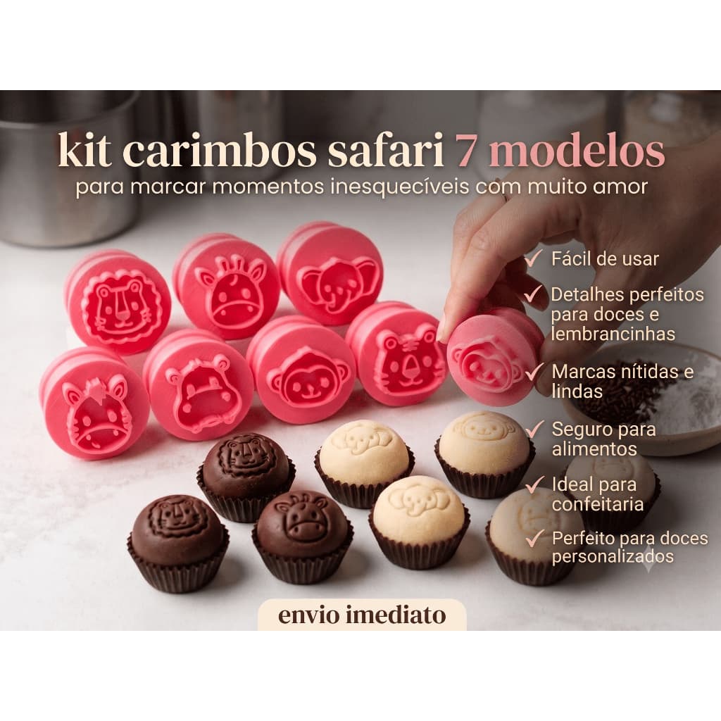 Carimbo Para Brigadeiro E Doces SAFARI Kit 7 Bichinhos Animais