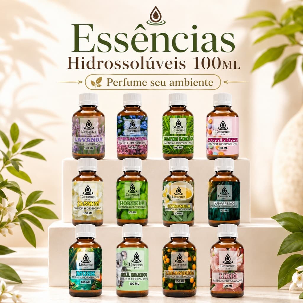 Kit 3 e 1 Essências de 100ML Premium +12 Aromas | Use no Umidificador/Difusor | Hidrossolúveis