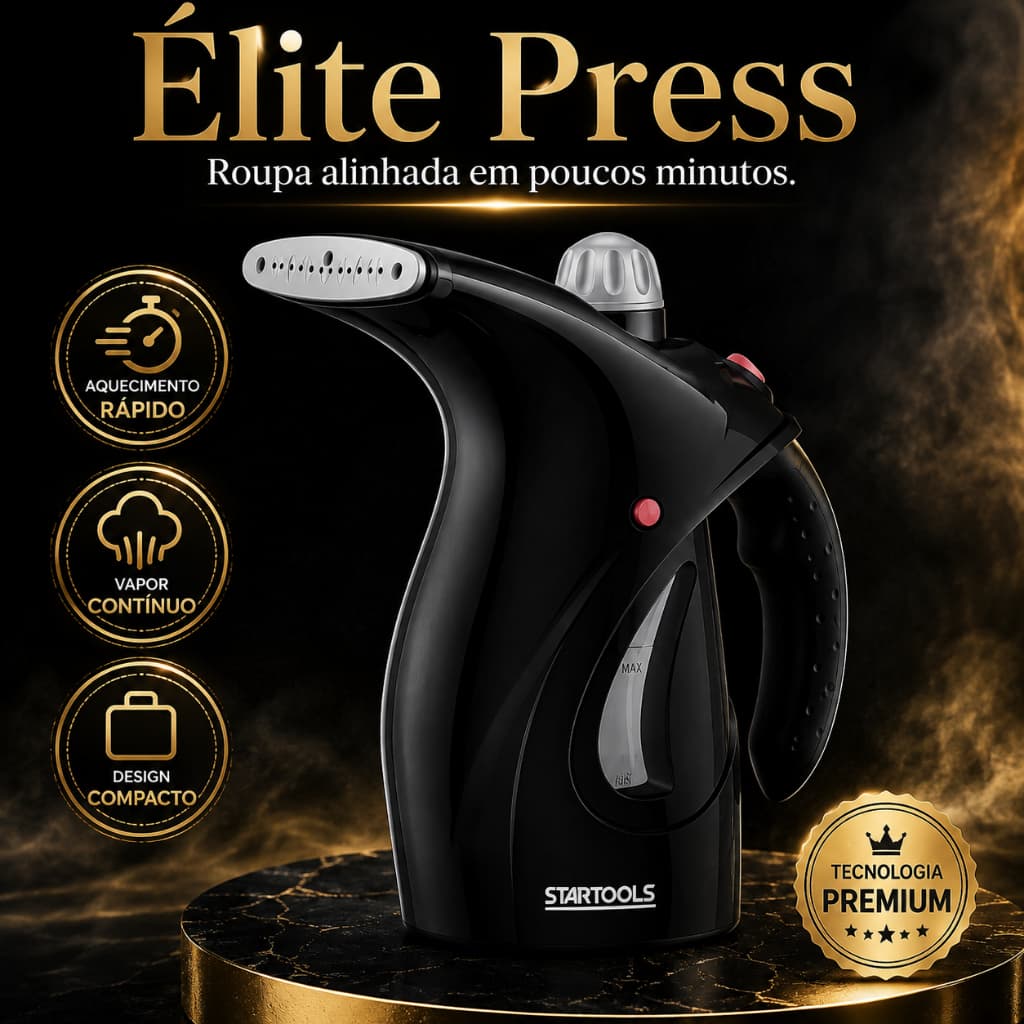 Passadeira a Vapor Portátil 110V Élite Press Vaporizador de Roupas Compacto Aquecimento Rápido Vapor Contínuo Preta