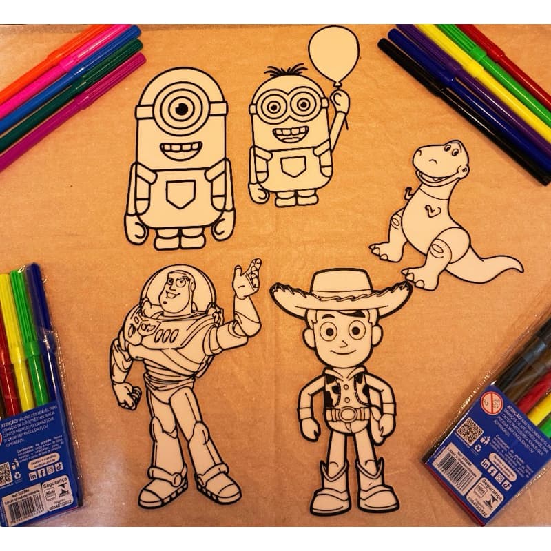 Placa de Colorir 3D Toy Story e Minions Criatividade, Diversão e Aprendizado + Canetinha para Colorir