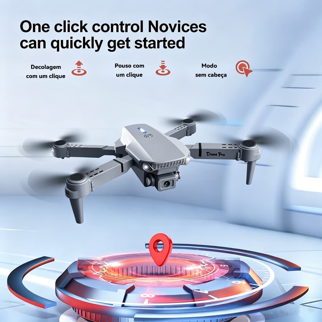 Drone E88 E99 com Câmera Dupla 4K HD, 3 Baterias, Conexão WI‑FI, Quadcopter Drone Preto | Enviado do Brasil