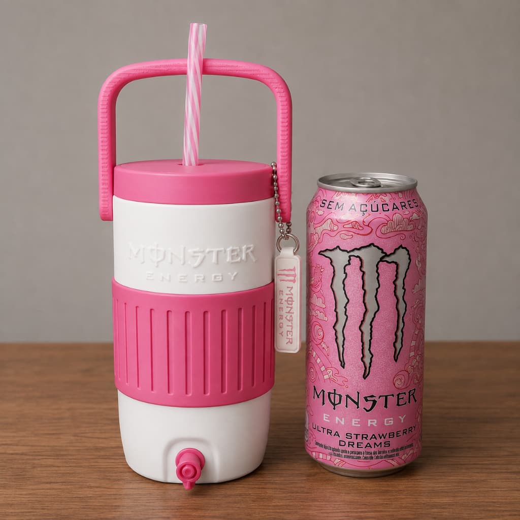 Cooler Copo Monster + Chaveiro Abridor de Lata Porta-lata com Alça Cancca com Tampa Energetico Drink
