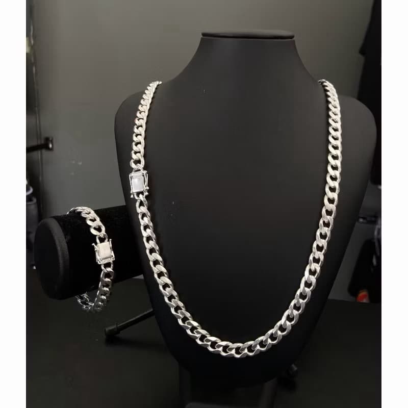 KIT 10MM PRATA 70CM (MISTA) corrente + pulseira elo duplo grumet cartie