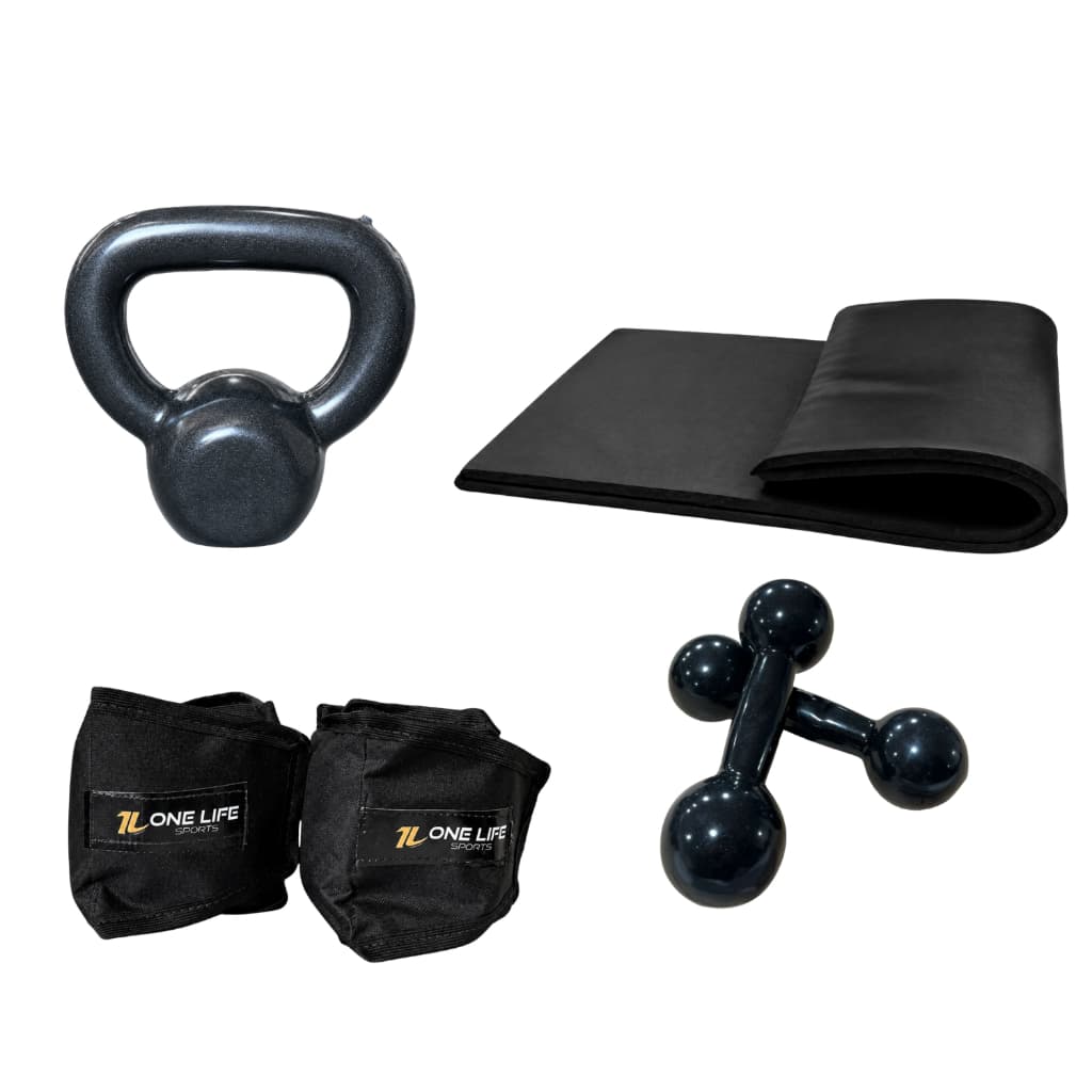 Kit Aeróbico Caneleira 5kg Halter 5kg Kettlebell 4kg Colchonete Treino Funcional Academia Fitness