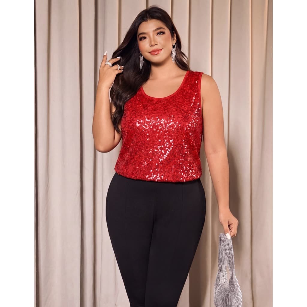 Blusa Regata Paete Social Plus Size Brilho Festa Elegante Balada Carnaval