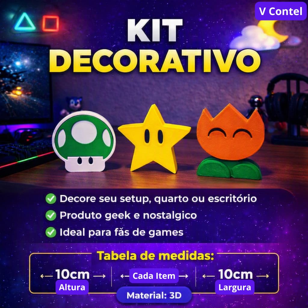 Kit decorativo PowerUp alegrar o ambiente