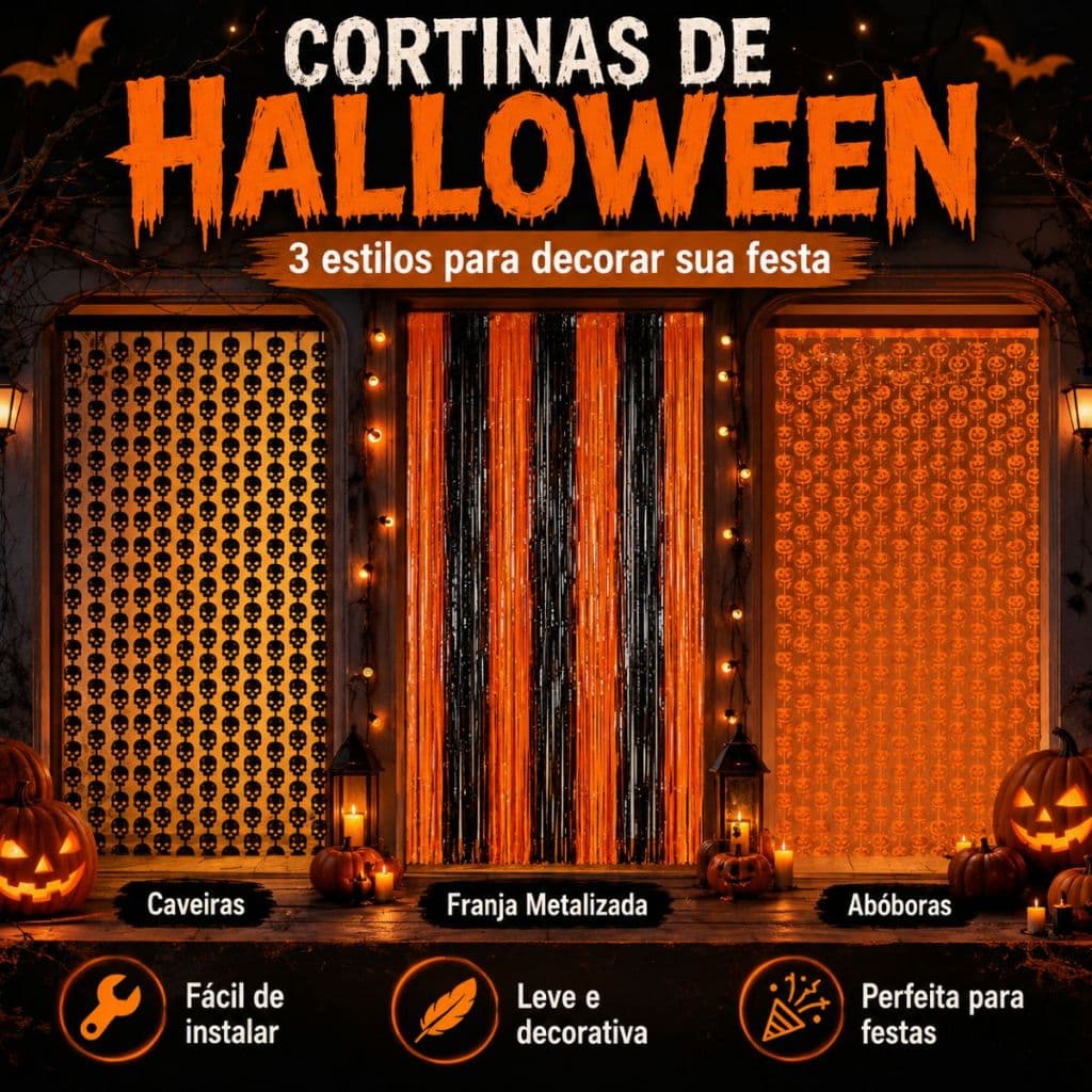 Cortinas Metalizada Coloridas Halloween Dia das Bruxas Festa Decoração