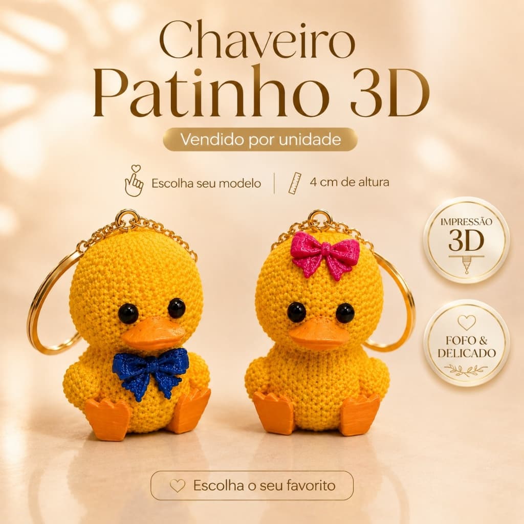 Chaveiro Patinho 3D 4cm Fofo Textura Crochê para Bolsa Mochila Chaves Presente Criativo Unidade