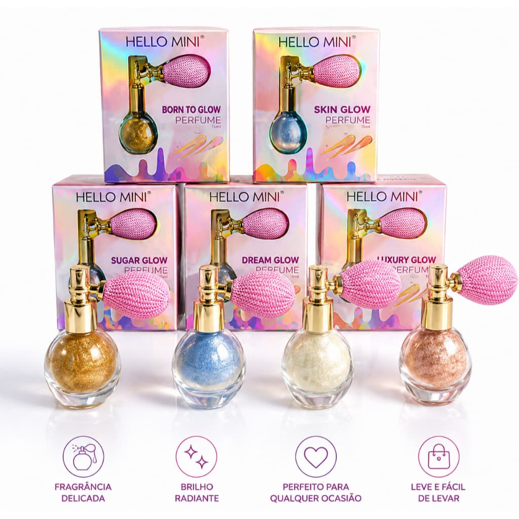 Iluminador Spray Hello Mini 80ml Cores com Brilho Intenso para Corpo e Cabelo Amor Anjo ou Iluminador Pó de Fada Vivai