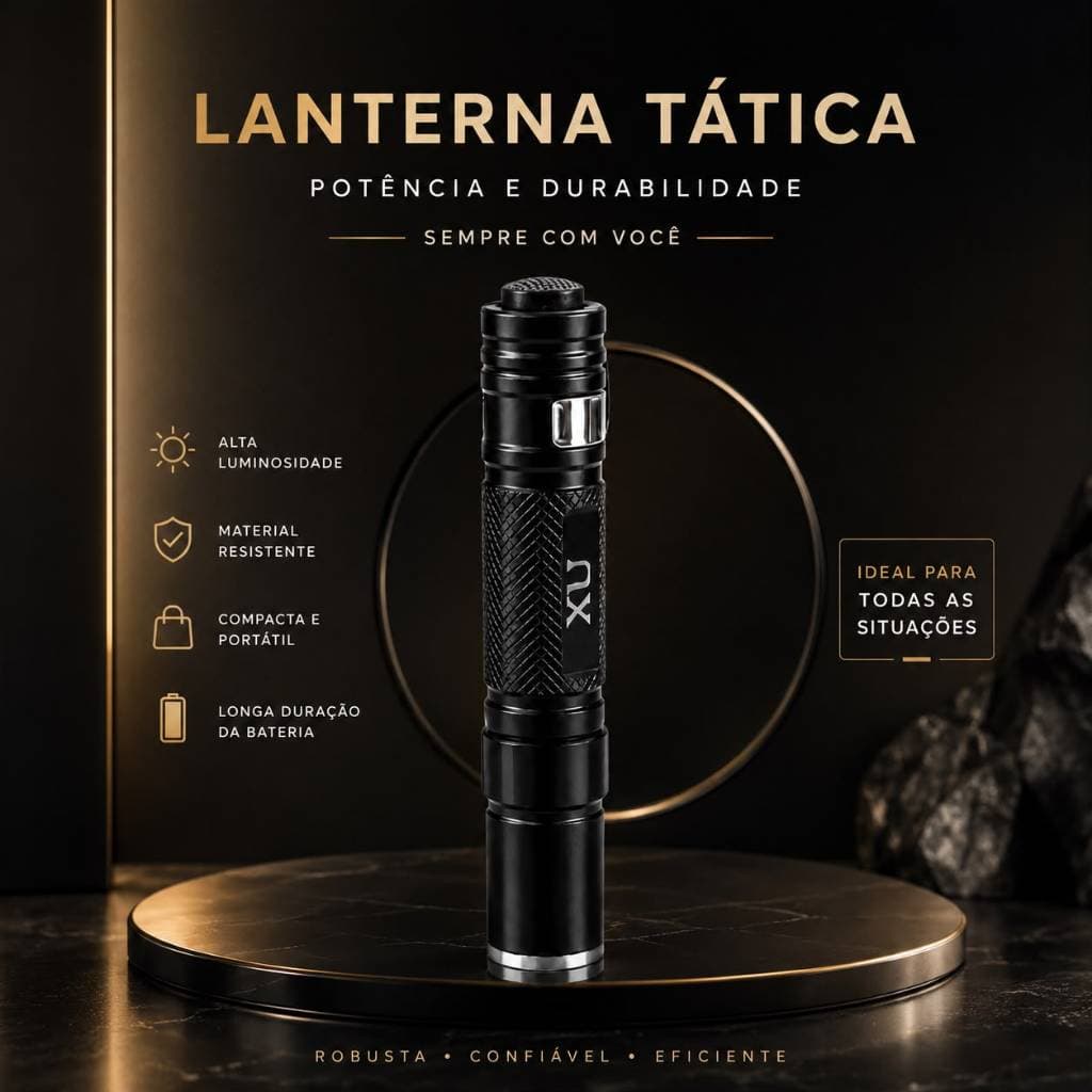 Lanterna Tática LED Super Brilho Compacta com Pilha Inclusa