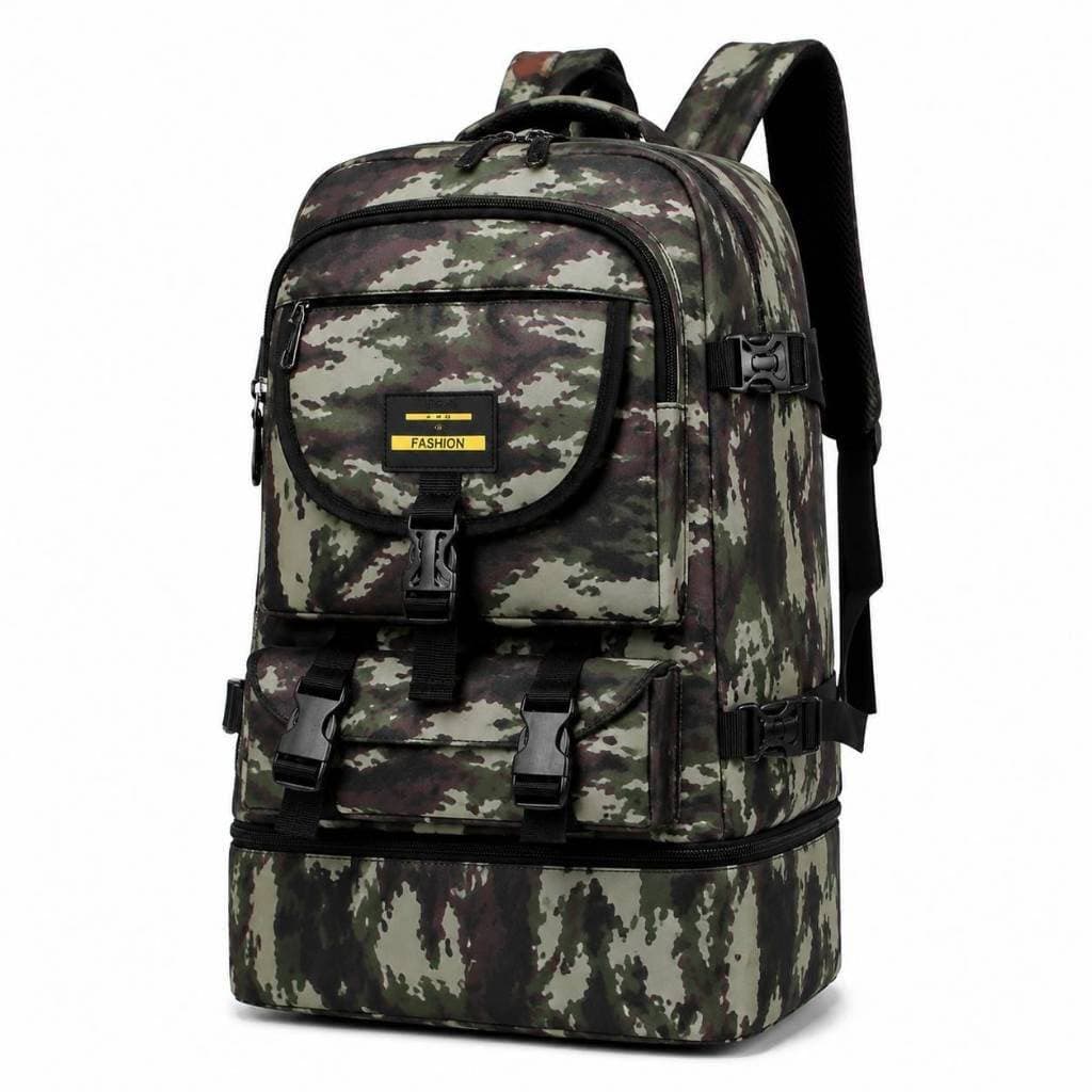 Mochila Tecido Lona Reforçada Masculina Grande Camping Verde Militar 60L