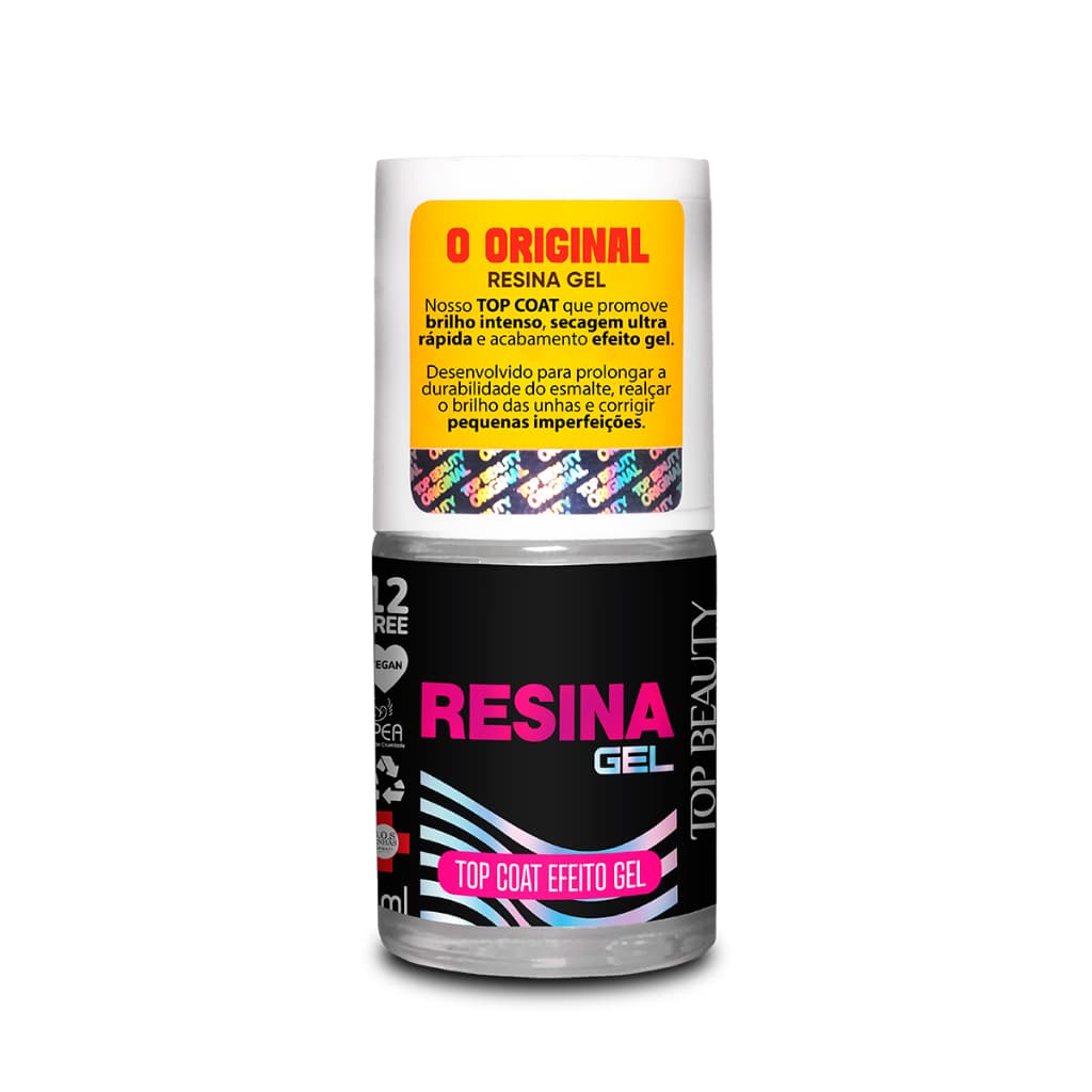 Top Beauty Top Coat Resina Gel Efeito Gel Unhas Brilho Intenso 12 Free Esmalte 8ml Cruelty-Free Vegano
