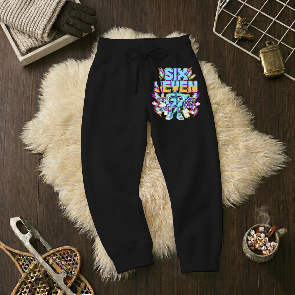 Calças Infantil Jogger Moletom Estampada Six Seven Punho Flanelado Wide Leg Tamanho 6 16