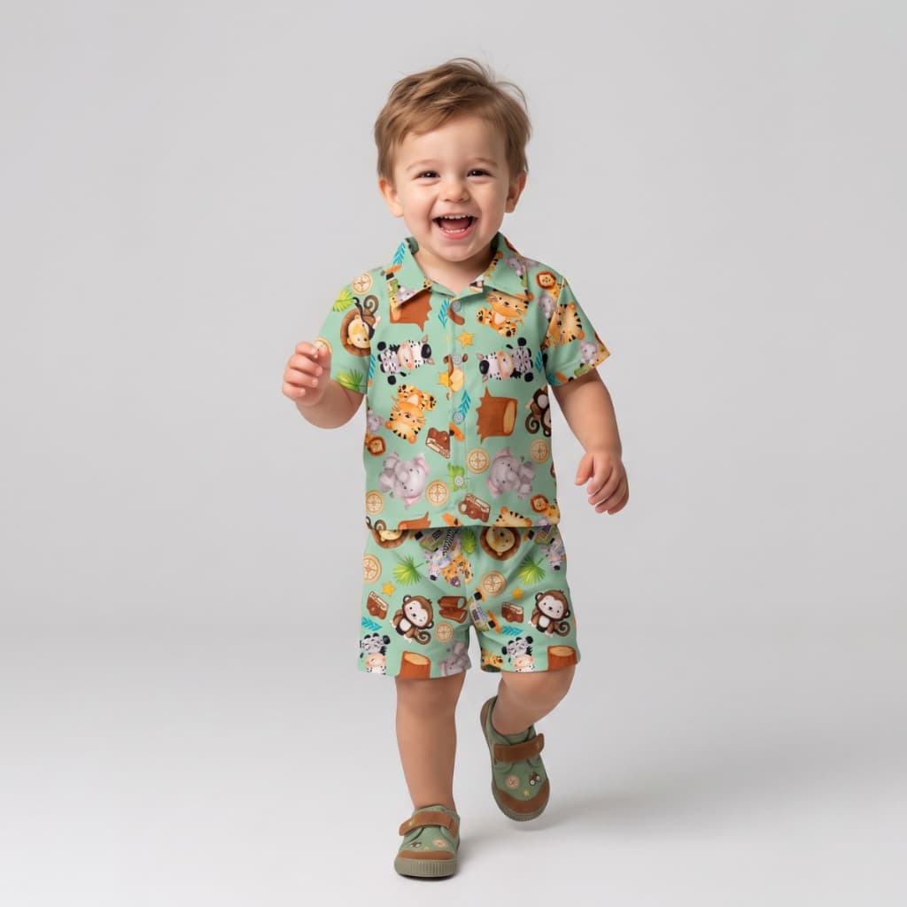 Conjunto Infantil Masculino Mauricinho Tactel Camisa e Bermuda Leve Confortável Verão 1, 2 e 3 anos