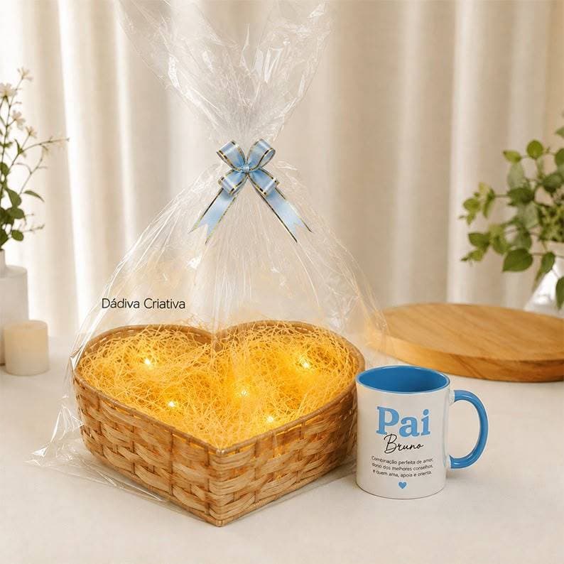 Kit Presente Dia dos Pais Caneca Personalizada com Nome e Cesta