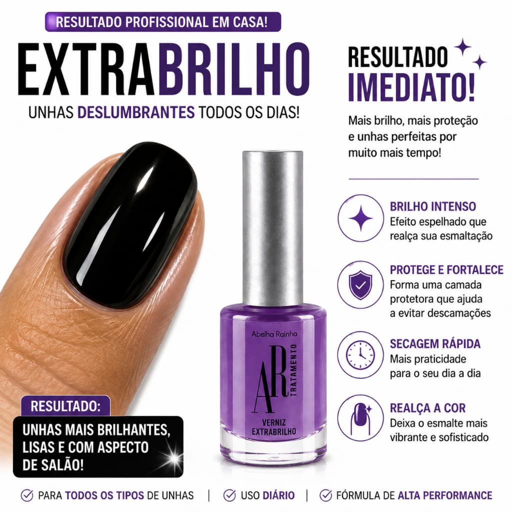 Verniz Extrabrilho Abelha Rainha Finalizador Para Unhas com Brilho Intenso e Acabamento Profissional
