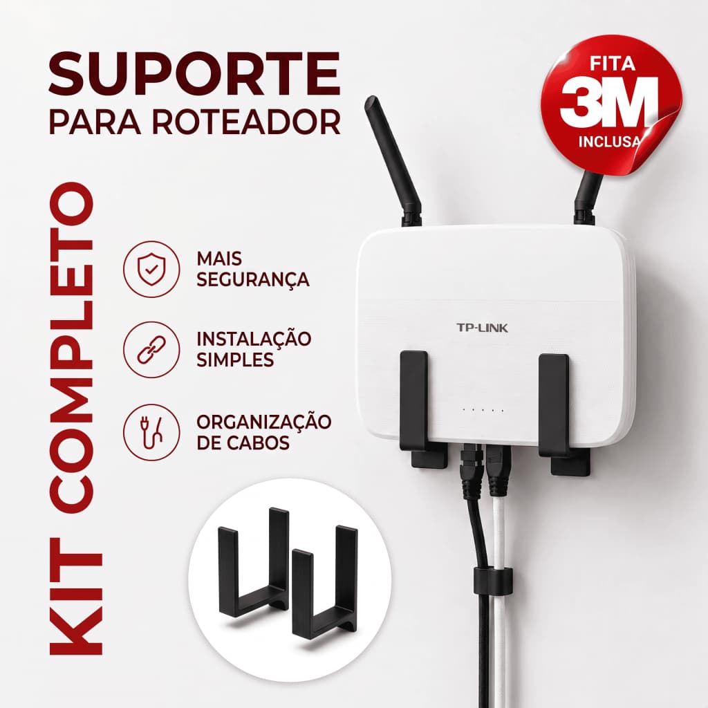 Suporte para Roteador e Modem de Parede Sem Furo com Fita 3M Universal Organizador Adesivo WiFi
