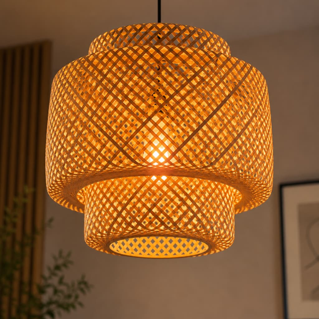 Lustre Mesa Teto Orgânico De Bambu Composição Moderna Chic Fazenda Campo Bivolt
