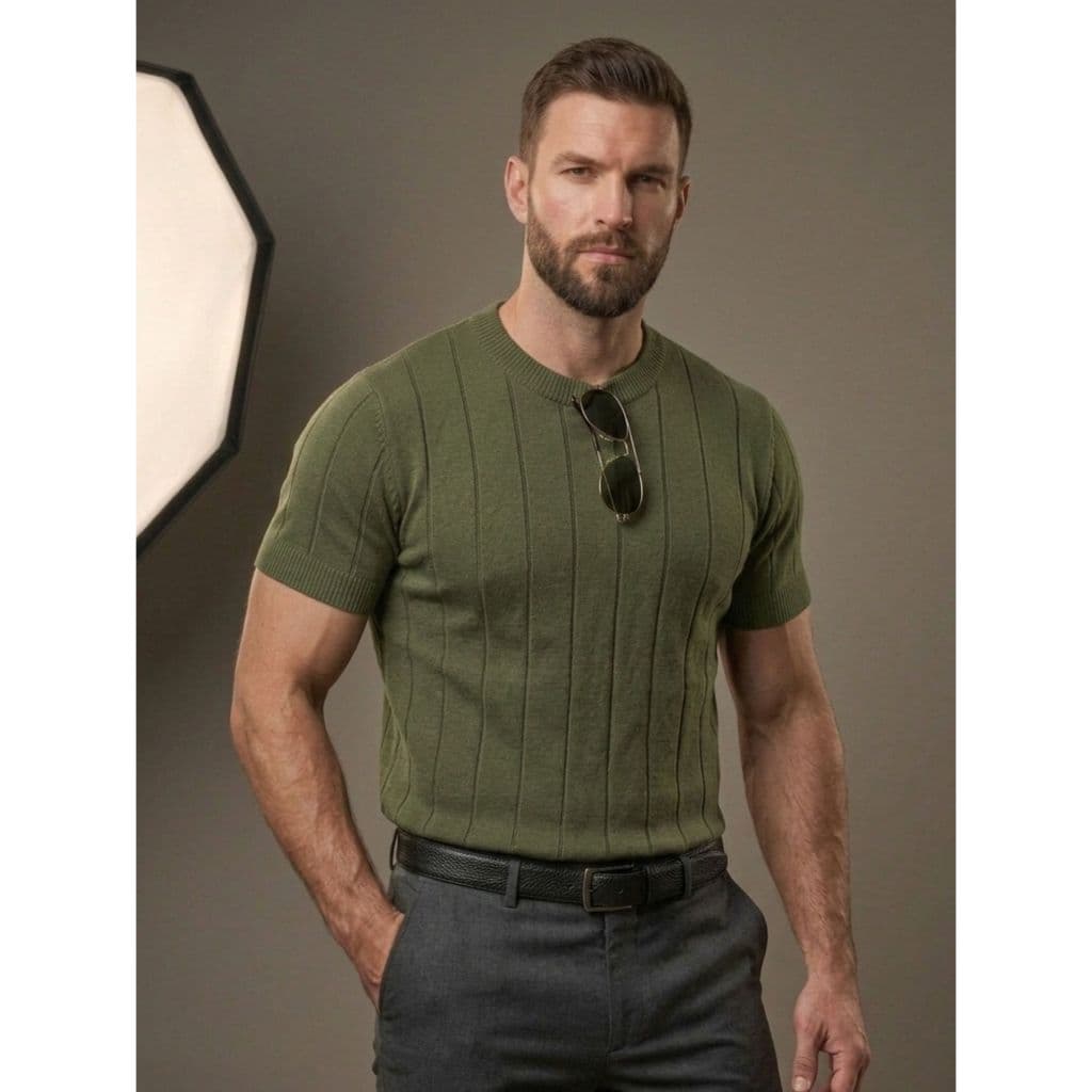 Camisa Canelada Tricot Gola Careca Excelente Qualidade manga curta