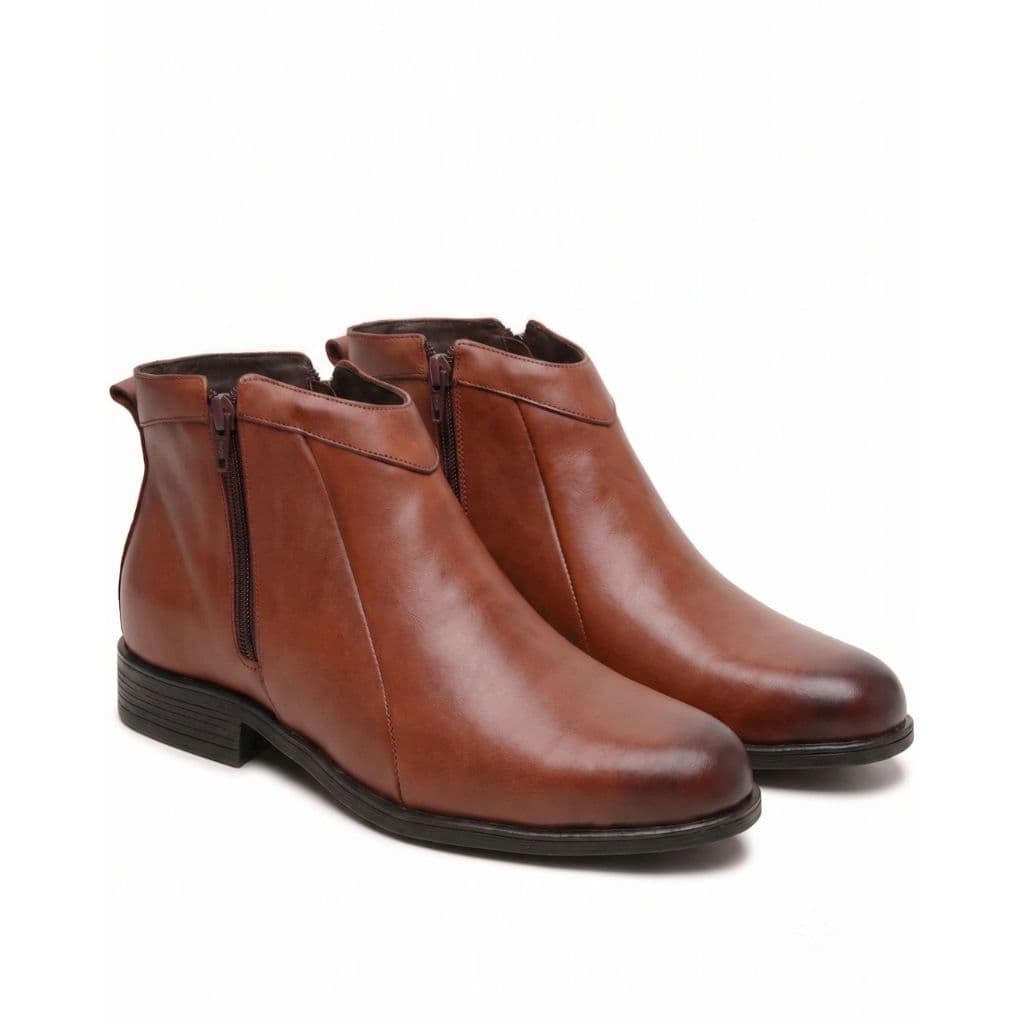 Bota Social Casual Masculina Zíper Lateral 100% Couro Sola Borracha Costura