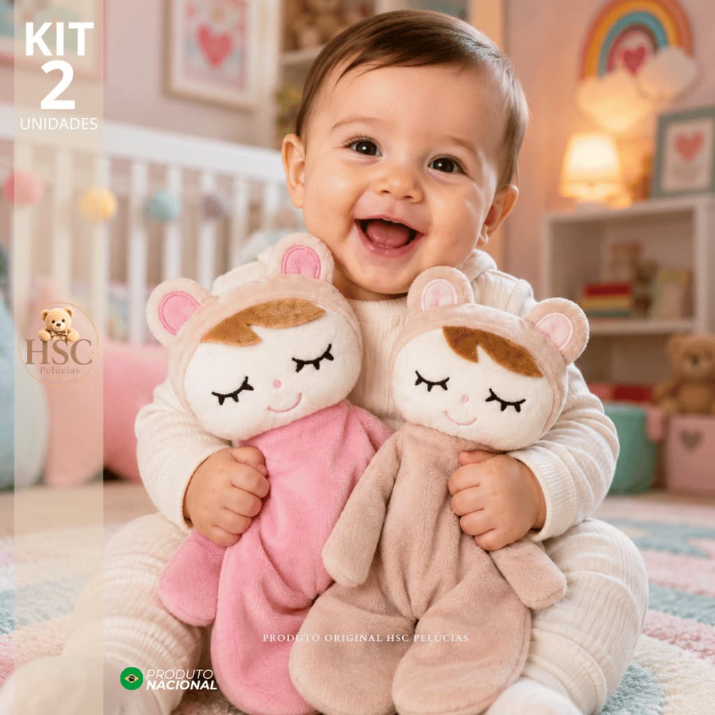 KIT 2 NANINHAS l PANINHO DE APEGO NANAR CHEIRINHO BICHINHO COM PORTA CHUPETA URSINHO l HSC