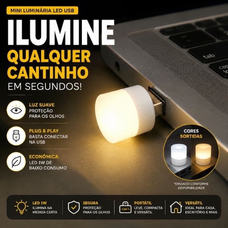 Mini Luminária LED USB 1W Portátil Luz Noturna para Notebook Power Bank Quarto