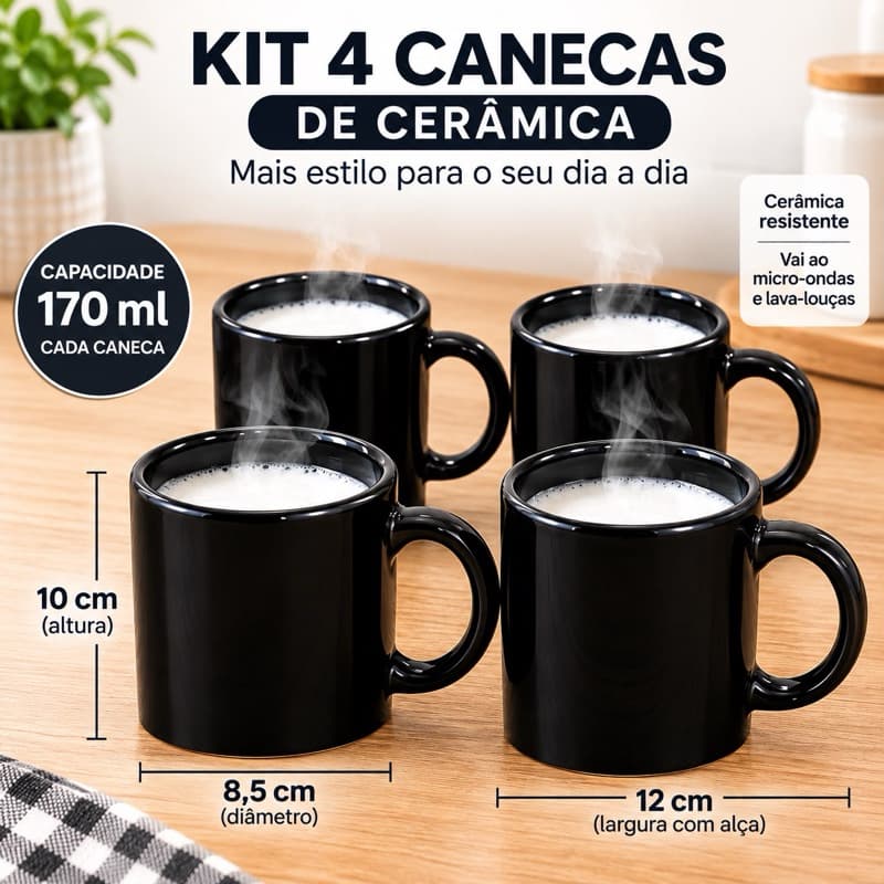 Kit 4 Caneca Ceramica 170ml Colorida Small Cafe Chá Mesa Servir