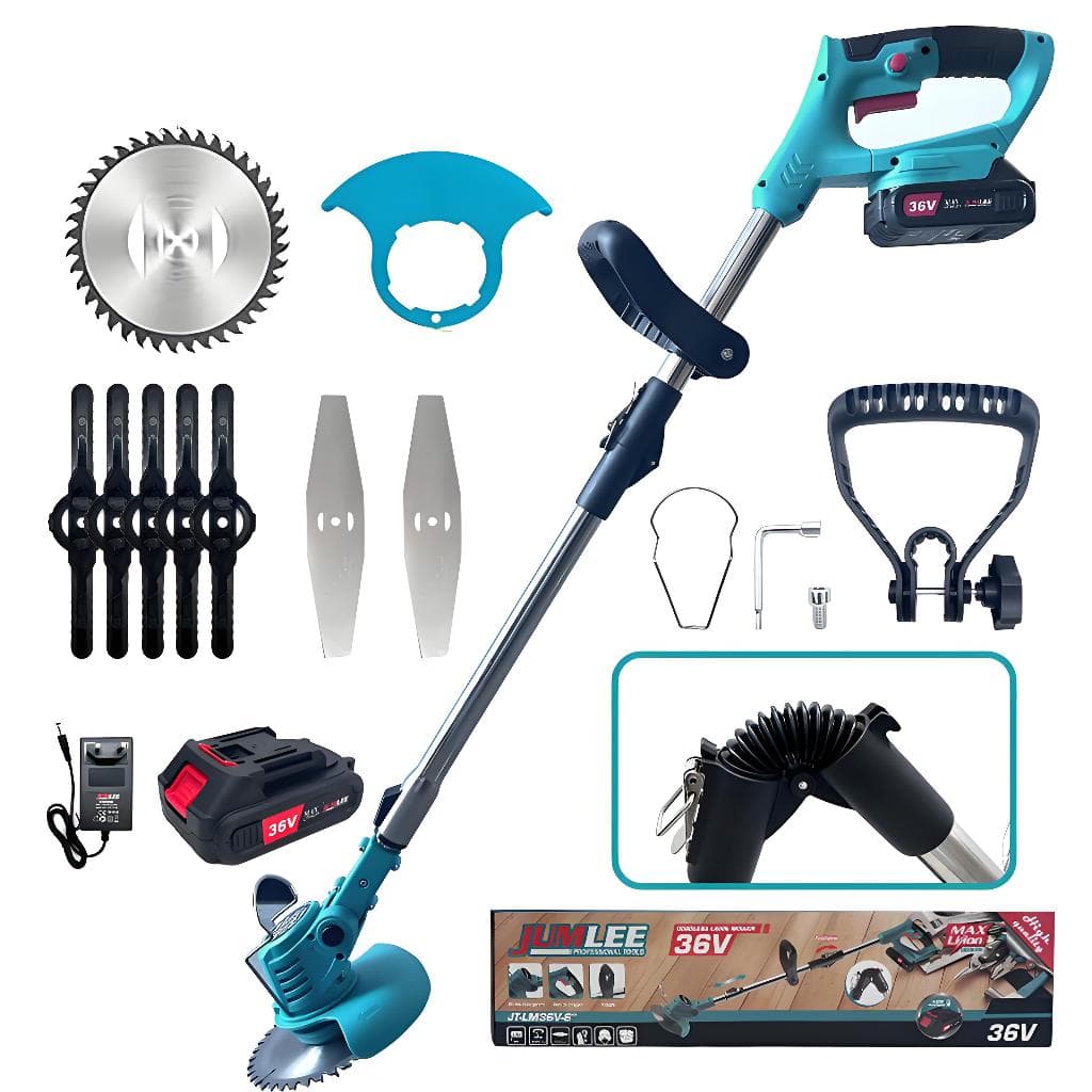 Cortador de Grama Sem Fio 36V, Haste Ajustável 100‑127cm, Motor Cobre, Lâminas Multiuso para Jardim e Limpeza de Terreno