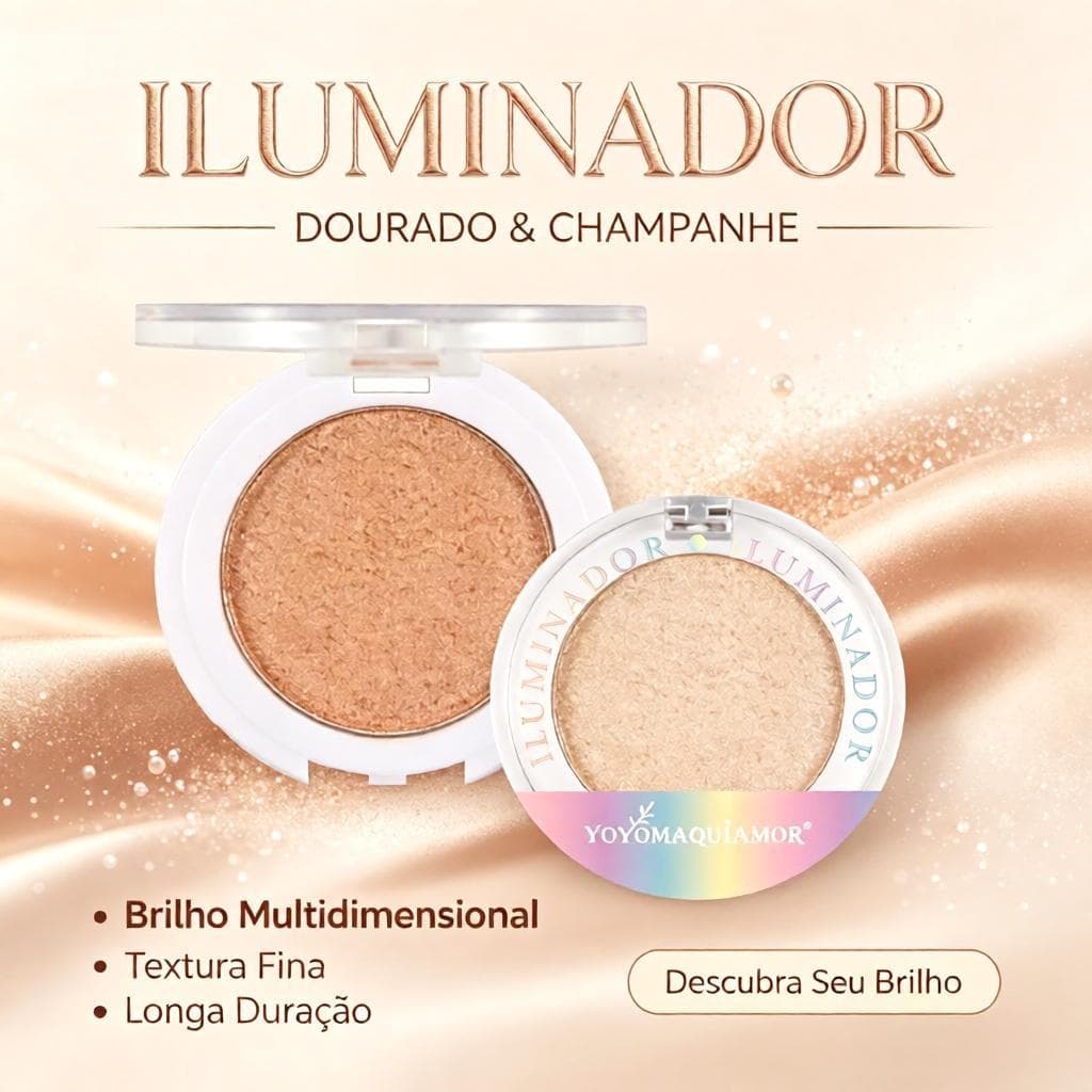 Iluminador Compacto Profissional Maquiagem Brilho Natural Longa Duração 2 Tons Dourado Champanhe