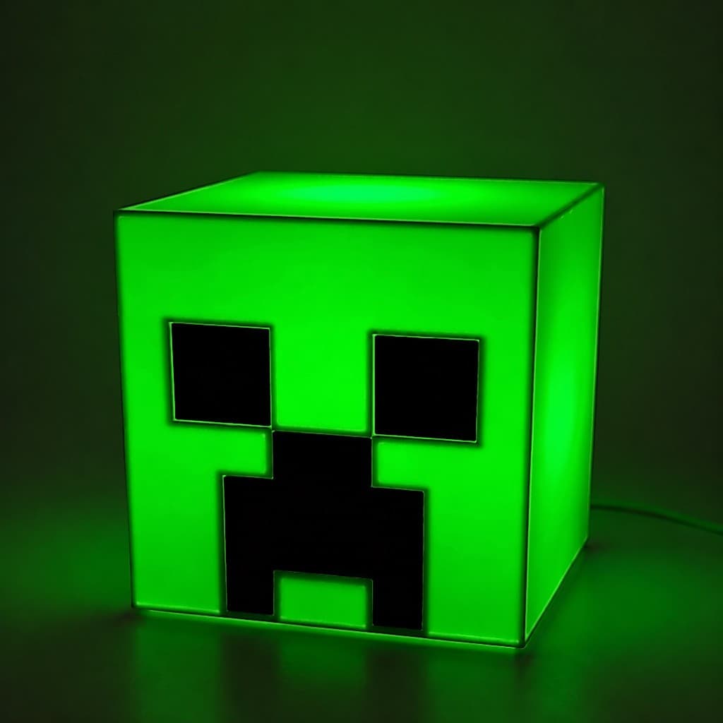 Luminária / Abajur De Mesa Minecraft  Personagem Creeper - Com Lâmpada e Interruptor