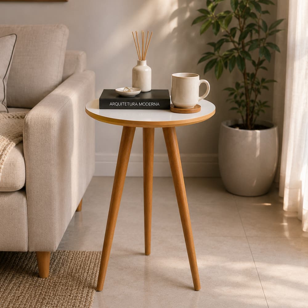 Mesa de Centro Para Sala Lateral Sofa 77cm Aparador Pés Palito Madeira